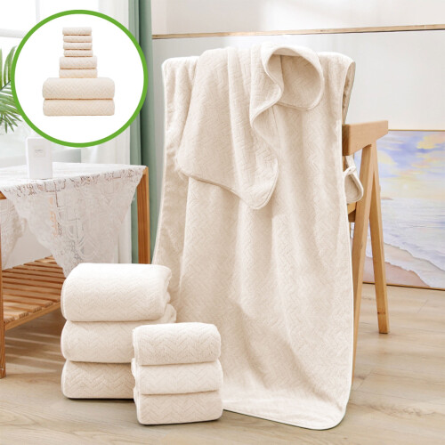 8-Piece Cotton Bath Towel Set Beige