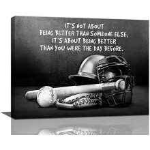 Black and White Baseball Canvas Print 16 x 12 in