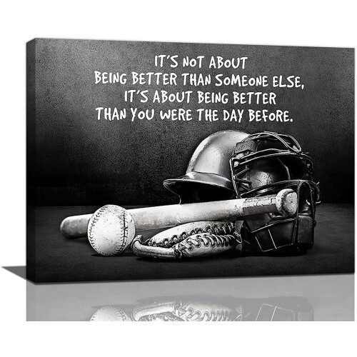 Black and White Baseball Canvas Print 16 x 12 in