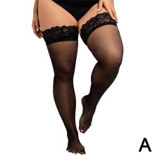 Meias femininas de renda até o joelho, em nylon, tamanho grande.