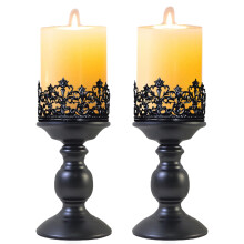 Wooden Pillar Candle Holders Set of 2