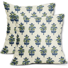 Saliegroene en blauwe kussenslopen met bloemenprint, 45x45 cm, set van 2