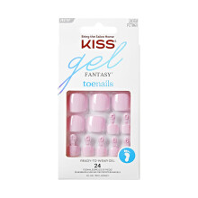 KISS Gel Fantasy 24 Pcs Uñas Postizas para Pies, Pedicura de Gel, Kit Reutilizable con Pegamento