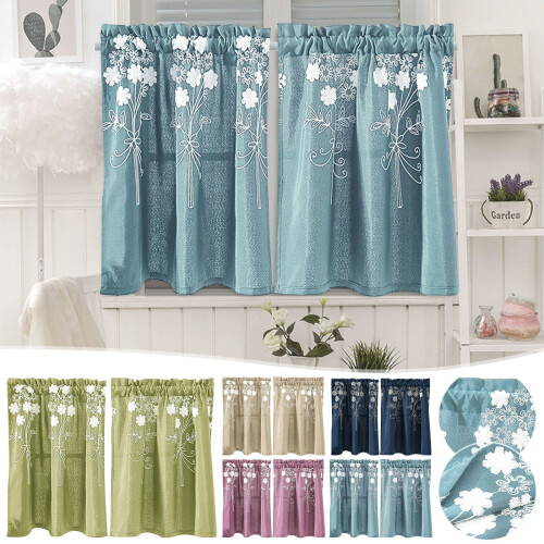 Embroidered Polyester-Cotton Short Curtains
