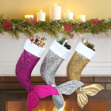 Mermaid Tail Christmas Stocking Sequin Gold Silver Rose Red