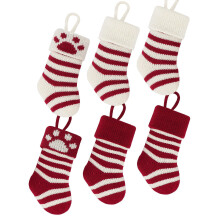 Knitted Christmas Stocking, Red & White Stripes, 8 in