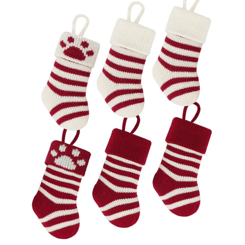 Knitted Christmas Stocking, Red & White Stripes, 8 in