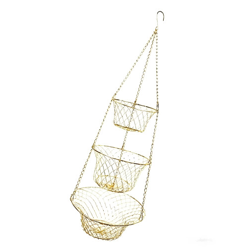 Rustics Metal Rose Floral Fruit Basket Foldable 3 Tiers-Gold