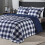 Plaid Comforter Set King 3-Piece Blue White Down 1