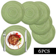 Round Woven Placemats Set of 6, 15 Inch, Cotton Blend