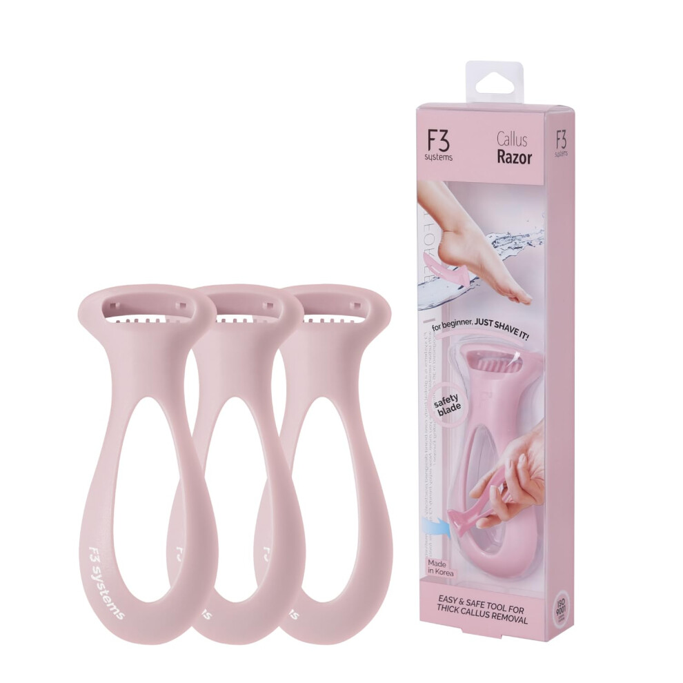 F3 Systems Callus Razor(3Pack), Pedicure Tool, Effective For Cracked Heel, Ergonomic Design For Grip, Safety Stainless Steel Callus Shaver, Blade For