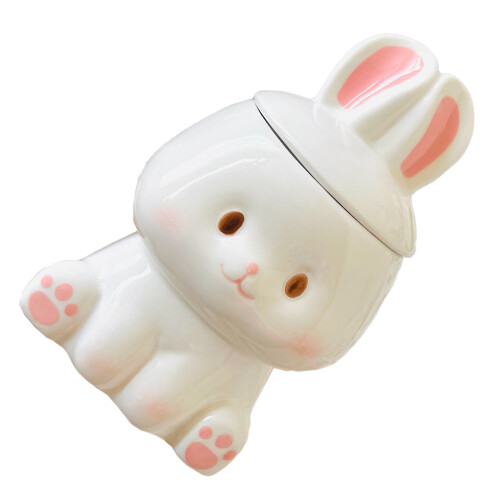 Rabbit Designs Ceramic Cup 350ml Coffee Mug With Lid For-White