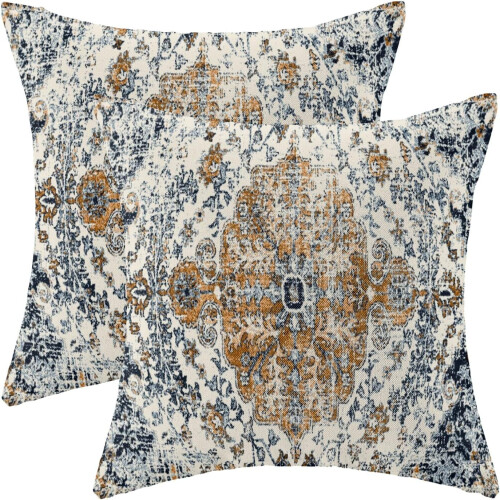 Fețe de pernă din in, model boho, 20x20 inci, set de 2