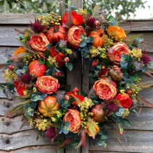 Autumn Wreath with Peony & Pumpkin Design 40cm