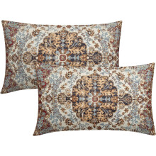 Beige, blauw en bruin boho kussenhoezen 12x20 inch, set van 2