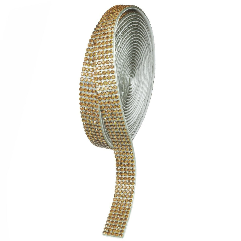 Qiipii 3 Yards Crystal Golden Self Adhesive Rhinestone Strips K9 Glass Diamond Gold Bling Glitter Rhinestone Ribbon Sticker Bling Wrap Roll For Crafts