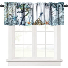 Sea Turtle Valance, Blue Teal Nautical Print Polyester