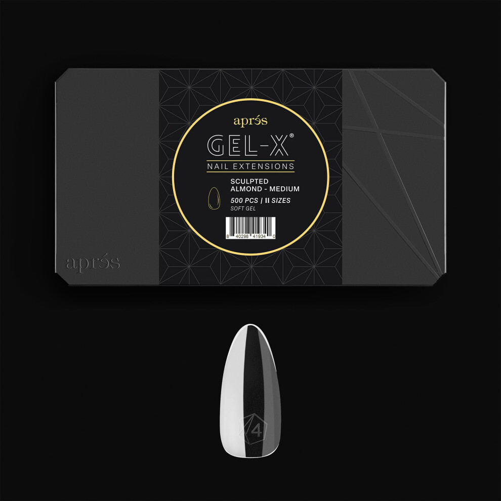 Apres Aprã©S Gel-X Tip Box | Sculpted Almond | 500Pc Soft Gel Tips, 11 Sizes 00-9, Premium Quality (Sculpted Almond Medium, 500 Pcs)