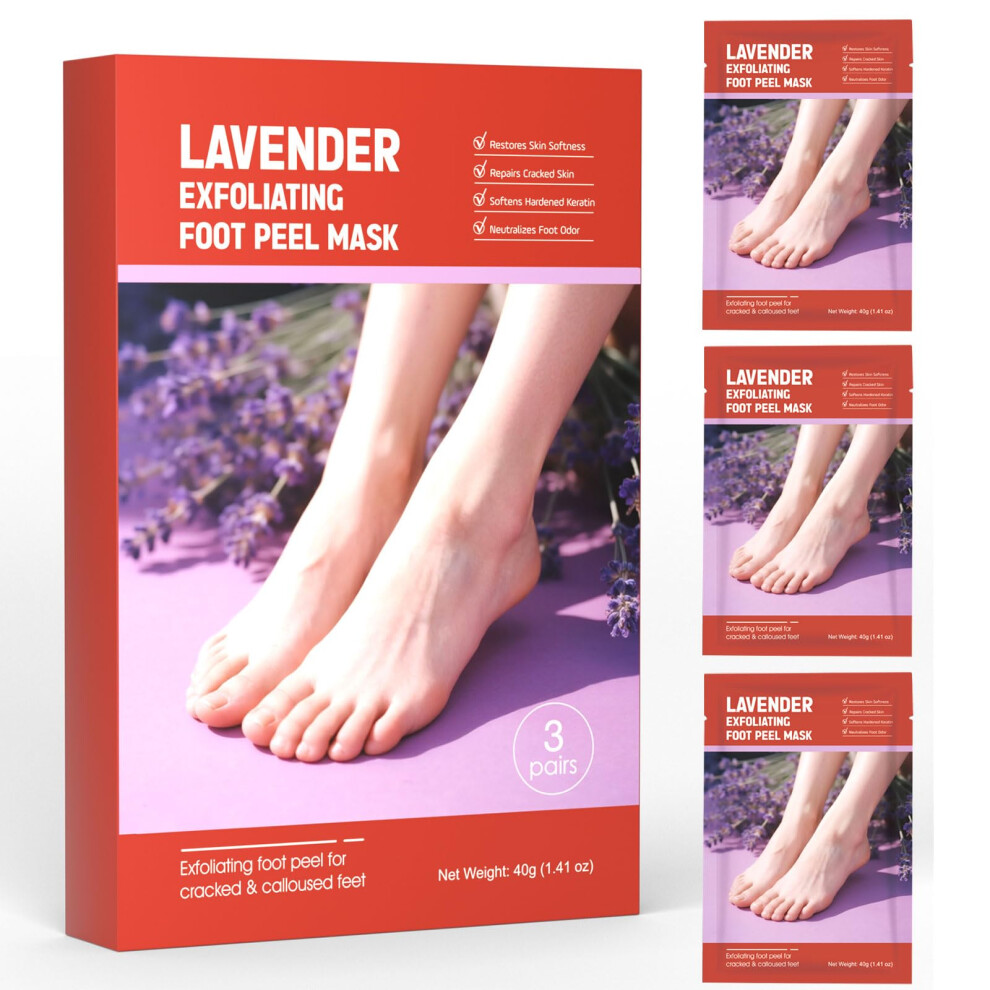 Sumetact Lavender Foot Peel Mask For Dry, Rough Feet - Exfoliating Foot Mask With Fruit Acids, & Urea - Peeling Socks For Dead Skin & Cracked Heels - Foot Care