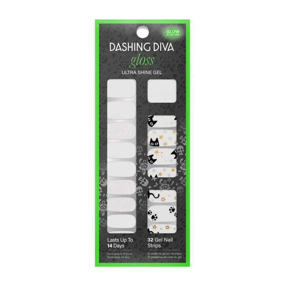 Dashing Diva White/Black/Gold Gloss Uv Free, Long Lasting Gel Nail Stickers | Chip Resistant | 32 Nail Wraps, Prep Pad, Nail File