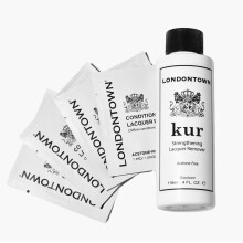 LONDONTOWN Home & Away Remover Set - Acetoonvrije Nagellakremover, 4fl oz, en Versterkende Verwijderpads, 4 Stuks