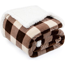 Sherpa Fleece Throw Blanket Brown 50 x 60 in