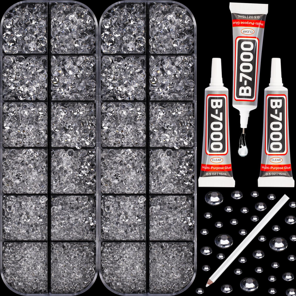 Worthofbest 11000Pcs Transparent Clear 2/3/4/5Mm Flatback Rhinestones With Glue For Bedazzling Crafting Clothing Clothes Crafts Shoes Nail Art, Resin Flat Back Ge