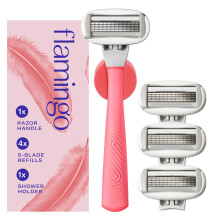 Set de Rasage Flamingo pour Femmes - Poignée, 4 Lames de Rechange, et Support de Douche - Rose