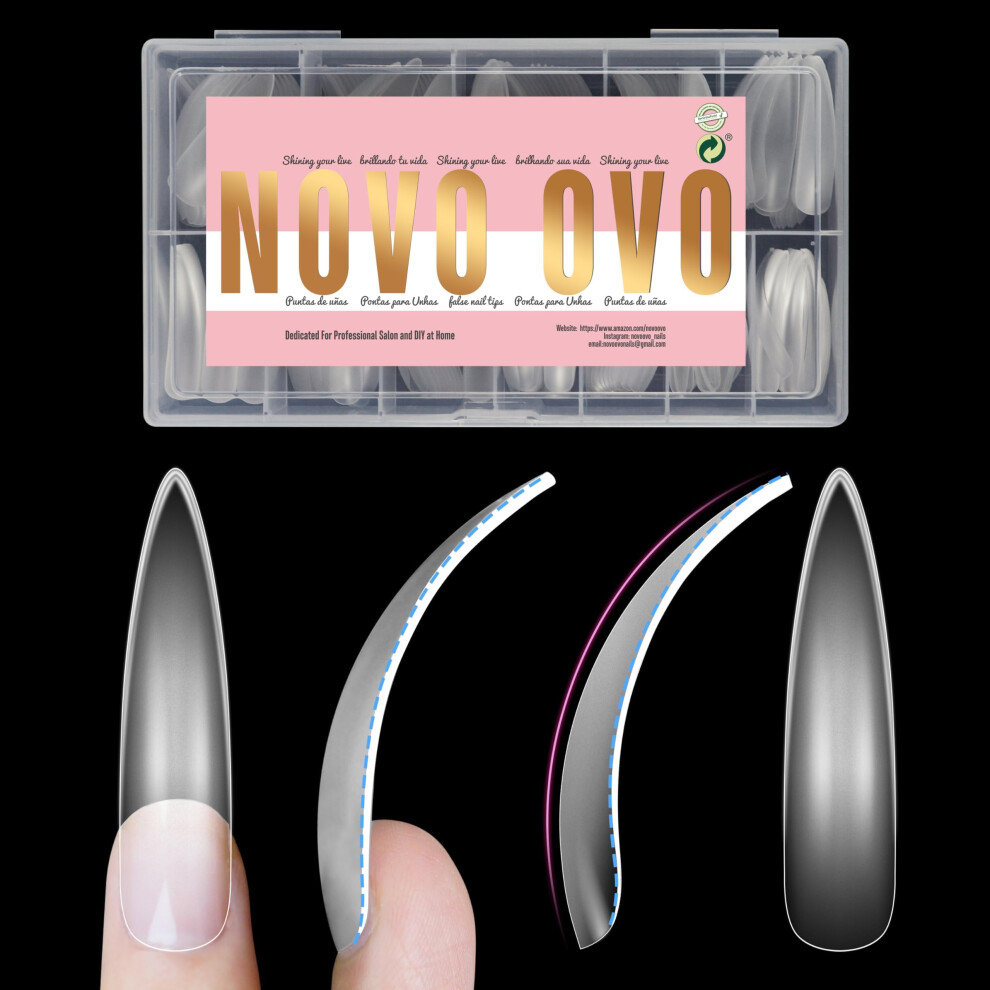 Novo Ovo Halloween Xxl Curved Almond Stiletto Nail Tips Press On Full Cover, Soft Gel Extra Thick Long Acrylic Hawk Curve Fake Nails Extension Kit, Cl