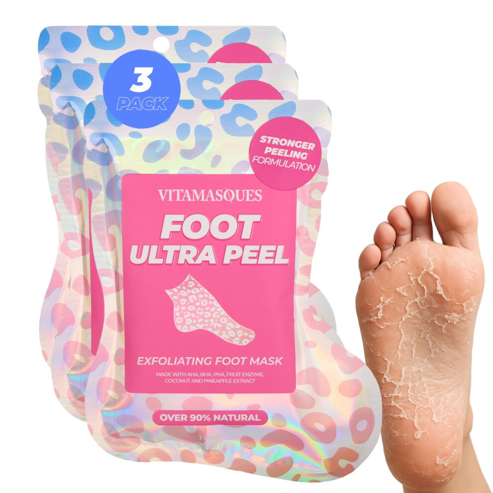 Vitamasques Foot Peeling Mask, 3 Pairs - Korean Exfoliating Foot Mask For Dry Cracked Feet & Callus Removal, Feet Peeling Masks That Remove Dead Skin