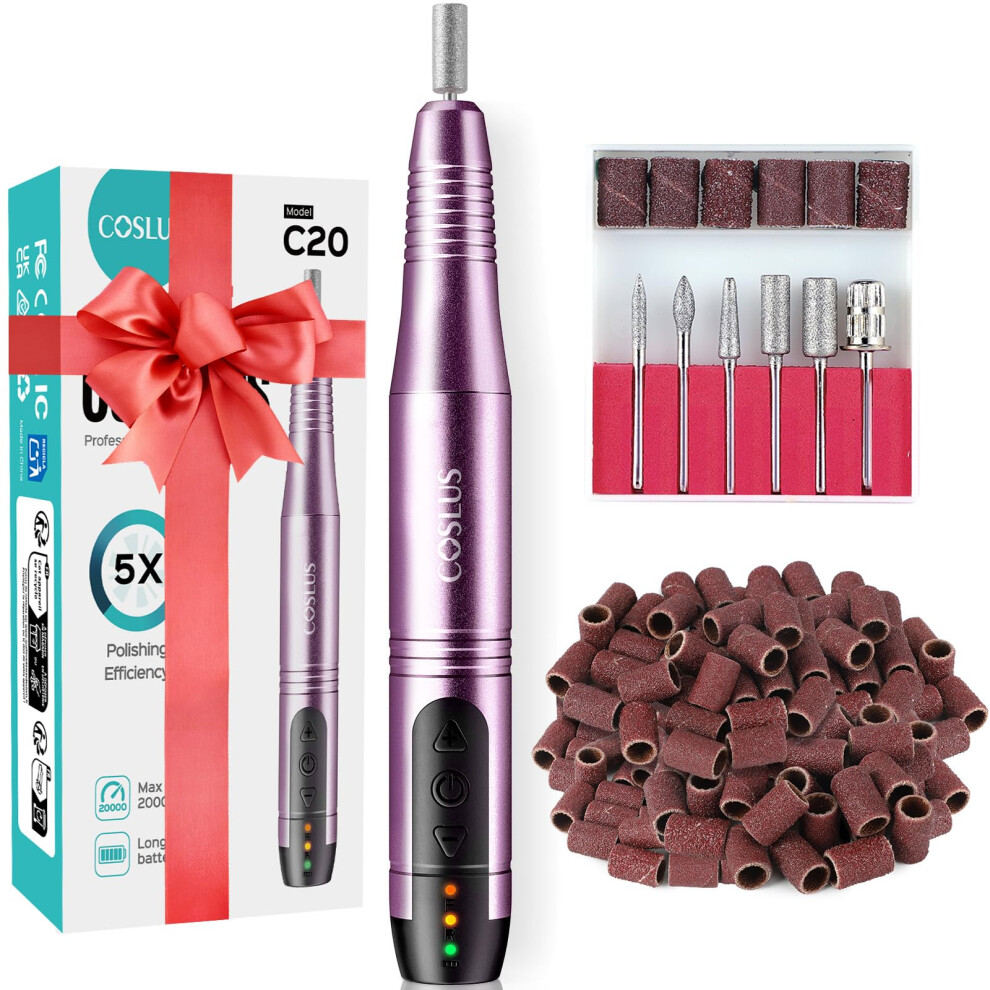 Coslus Cordless Nail Drill Electric File: Professional For Acrylic Gel Dip Powder Nails Portable Nail Drill Machine Kit For Manicure Pedicure Nail Set
