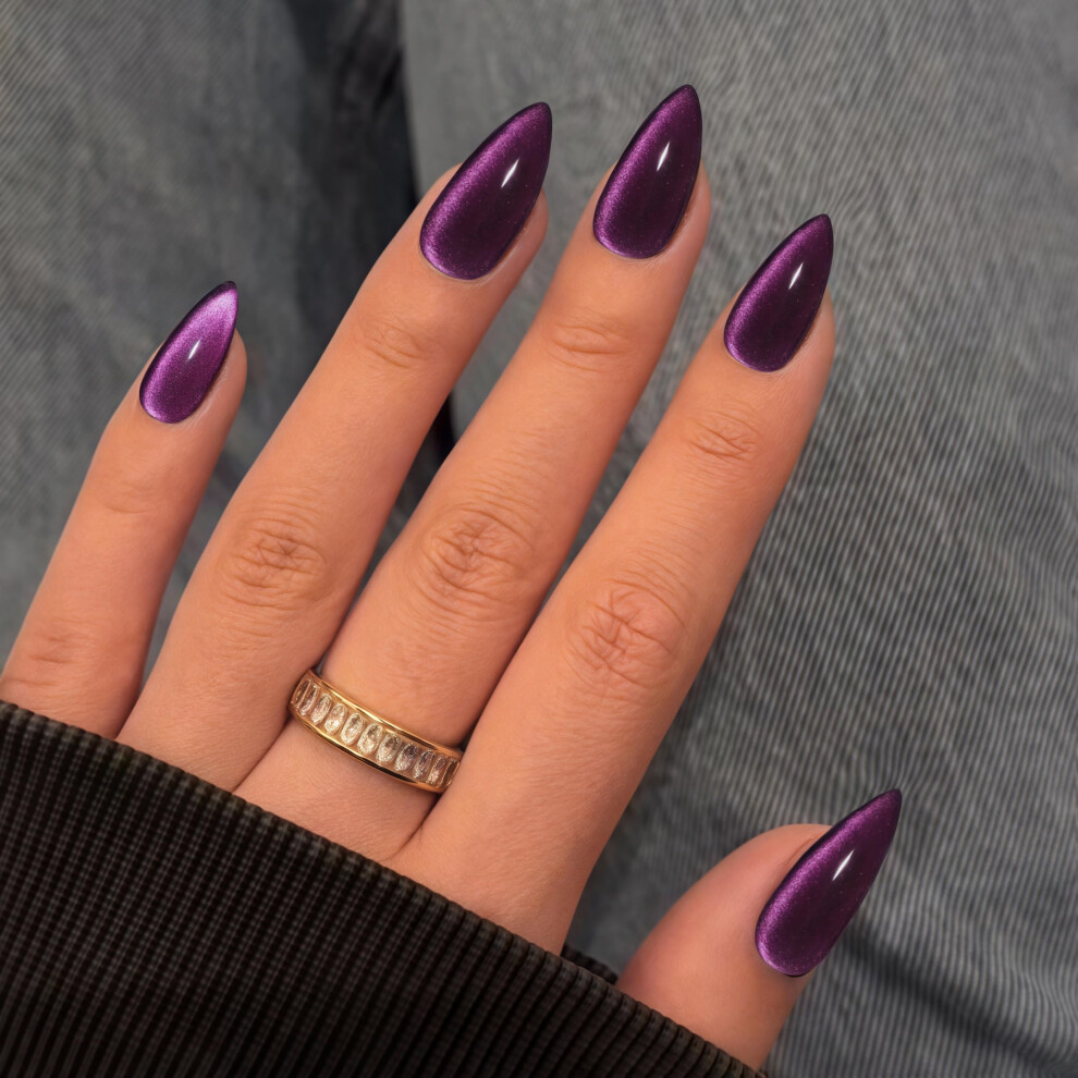 Sxvme Black,Purple Cat Eye Black Purple Press On Nails Medium Short Almond Shaped - 30Pcs Stiletto Fake Nails Acrylic Press Ons Natural Thick Gel Nails Short Glue On Nai