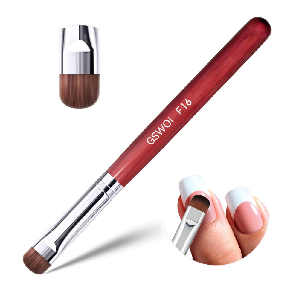 Gswoi French Brush For Nails & Clean Up Brush For Gel Nail Polish | Dual-Use Wooden Handle Nail Brush For Acrylic, Polygel, Builder Gel | Professional Nail