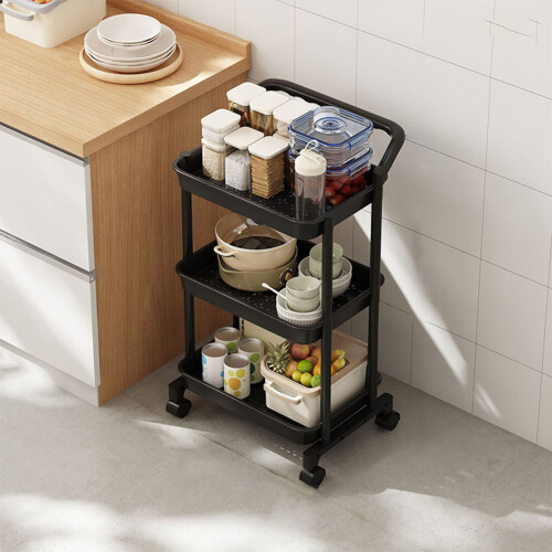 3-Tier Adjustable Mobile Storage Cart Black 1