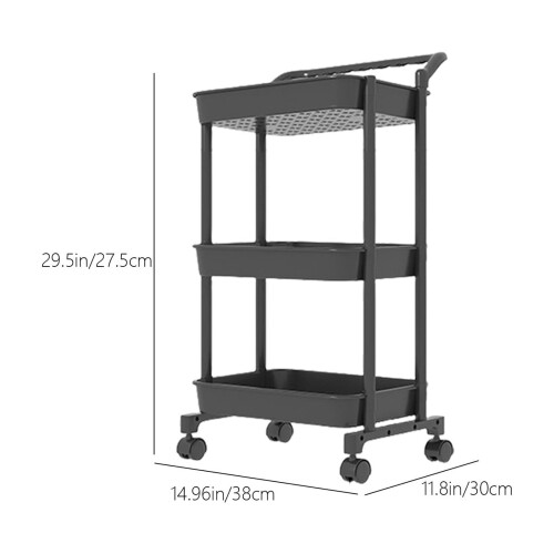 Mobile Storage Cart Adjustable 3-Tier Rolling Shelf 1