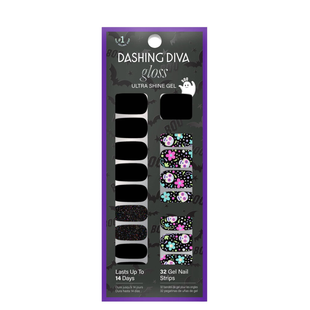 Dashing Diva Gloss Nail Strips - Bone To Pick - Uv Free, Chip Resistant, Long Lasting Gel Nail Stickers - 3-Piece Halloween Manicure Set - Contains 32