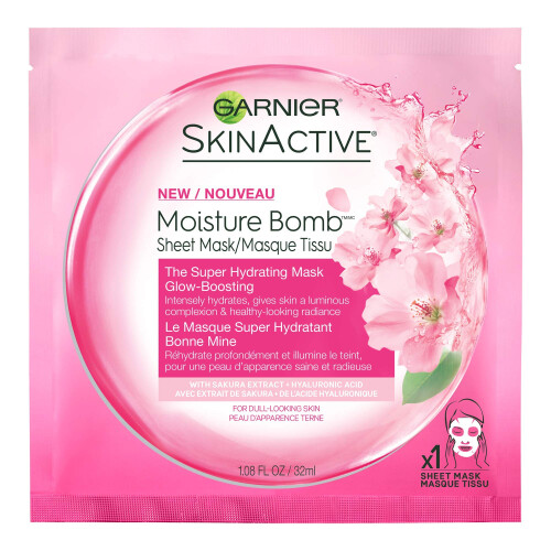 Garnier Garnier Moisture Bomb Glow-Boosting Super Hydrating Mask with Sakura Extract, 32 mL