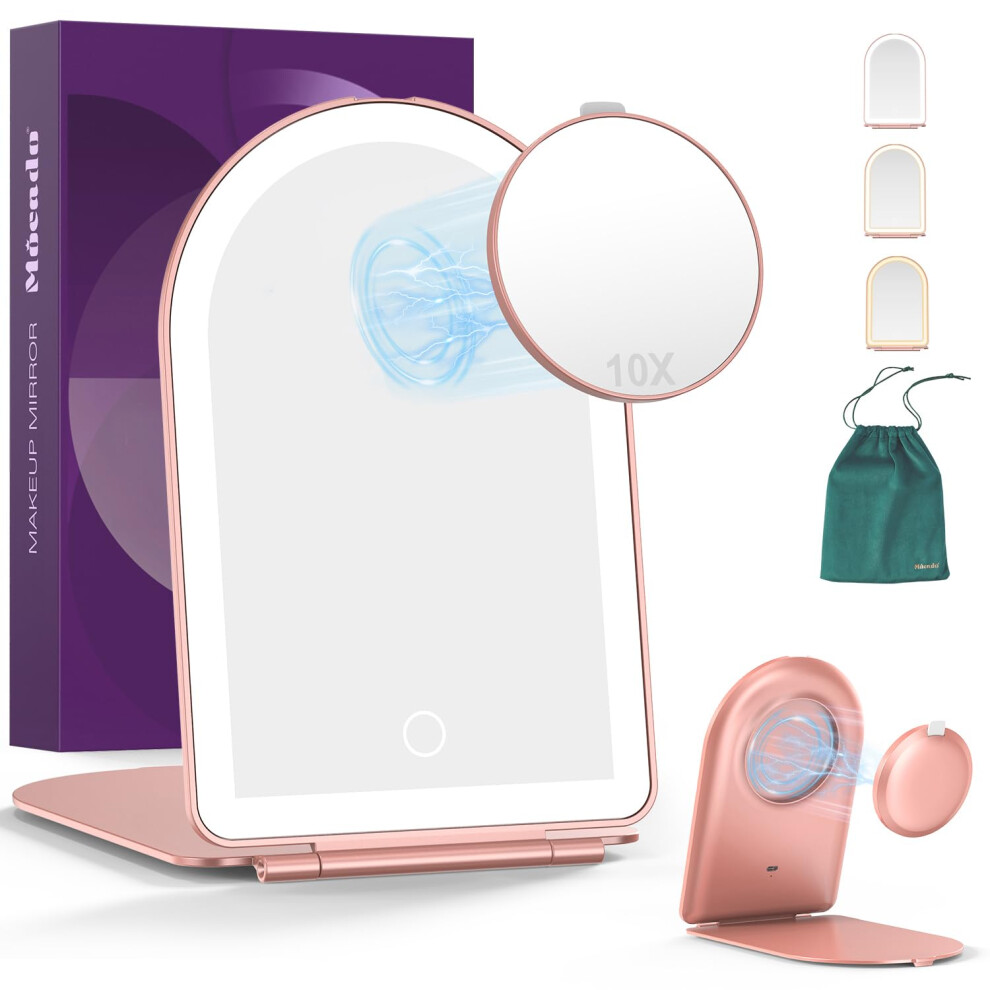 Mocado Light Travel Makeup Mirror With 1X/10X Magnifying Mirror With 3 Colors Ed Magnifying Mirror, 2000Mah Rechargeable Ed Makeup M