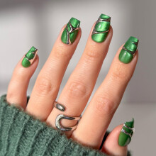 Glamnetic Press On Nails x Harry Potter - Salazar Slytherin | Medium Coffin Fake Nails with 3D Silver Design & Velvet Finish, Salon Quality Officially