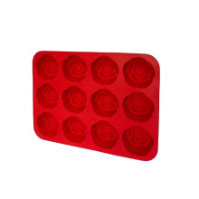 12-delige siliconen bakgereedschap met rozenpatroon,-Rood