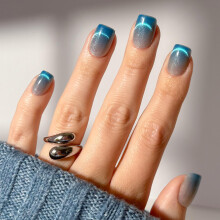 Glamnetic Press On Nails x Harry Potter - Lumos | Short Squoval Fake Nails with Velvet Blue Magnetic Gradient Tips, Salon Quality Officially Licensed