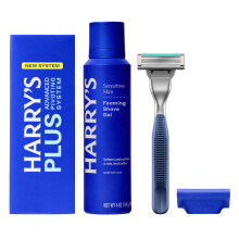 HARRY'S PLUS: Shaving Kit for Men - Premium Handle, Razor Blade Cartridge, 4 oz Foaming Shave Gel, and Travel Blade Cover - Advanced Pivoting System -