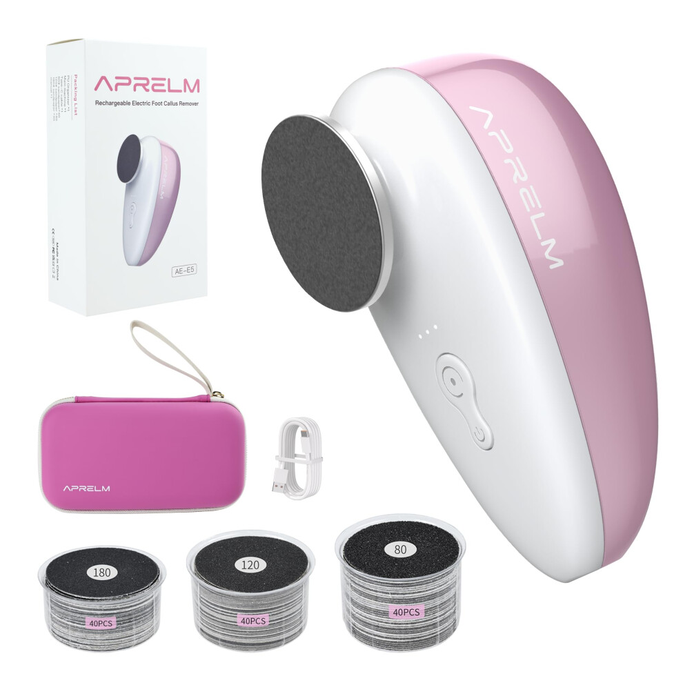 Aprelm -E5 Rechargeable Electric Foot Callus Remover With 3-Sizes 120Pcs Sandpapers, Professional 1000Rpm Electric Foot File With Organizer, Pedicure T