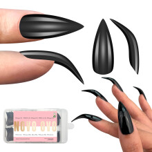 NOVO OVO Halloween Schwarze Nagelspitzen Curved Stiletto, Full Cover Gel x Verlängerung Kit für 3D Eagle Claw Nägel