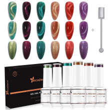 Nicedeco Hema Fri Cruelty Free Vegan Cat Eye Gel Nagellack, Hög Glans Långvarig Soak Off LED UV Gel 6 Färger Set 43
