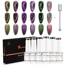 Nicedeco Hema Fri Cruelty Free Vegan Cat Eye Gel Nagellack, Högglans Långvarig Soak Off LED UV Gel 6 Färger Set 42
