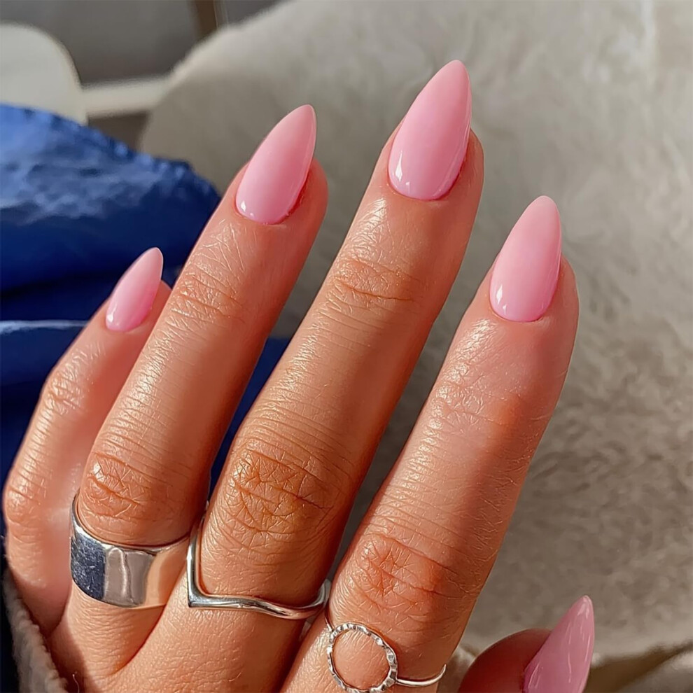 Sxvme Pink Nails Press On, Winter Reusable Press On Nails Short Almond Shaped, Glue On Nails Short Fake Nails, Best Thick Acrylic False Nails, Glossy