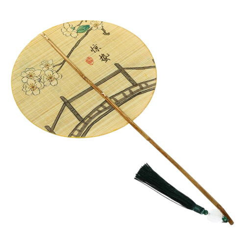 Decorative Bamboos Craft Fan With Long Handle And- Waking