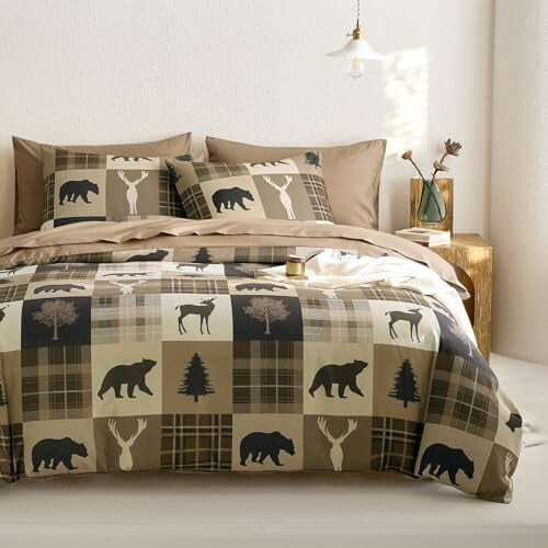 Rustic Duvet Cover Set Brown Queen 3-Piece