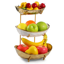 3-stöckiges Obstschalen-Set aus Keramik mit Goldfinish